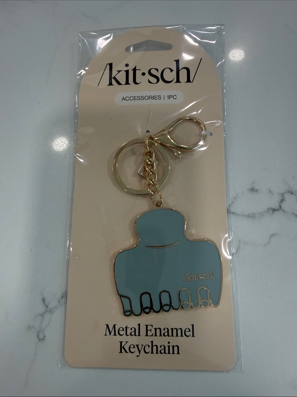 kitsch hair branded Blue Metal Enamel Keychain